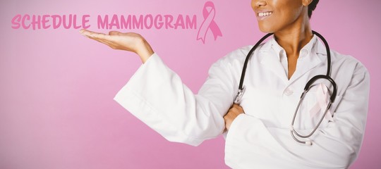 Composite image of schedule mammogram text with breast cancer