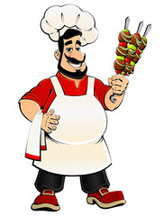 Arabiс chef with kebab in hands.