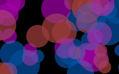 Multicolored translucent circles on a dark background. Red tones. 3D illustration