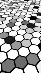 Black honeycomb with a gradient color. Perspective view on polygon look like honeycomb. Isometric geometry. 3D illustration