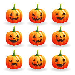 Set of halloween pumpkins, funny faces. Autumn holidays. Vector illustration EPS10.