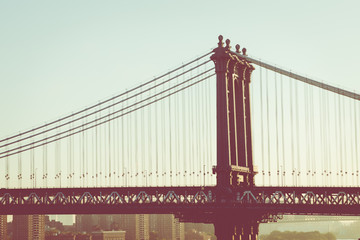 Vintage Color View of Manhattan Bridge at Sunrise, New York City, New York, USA