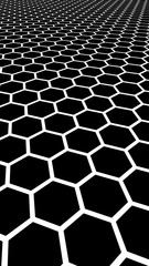 White honeycomb on a black background. Perspective view on polygon look like honeycomb. Isometric geometry. Vertical image orientation. 3D illustration