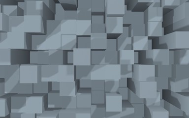 Abstract gray elegant cube geometric background. Chaotically advanced rectangular bars. 3D Rendering, 3D illustration