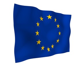 Slightly waving flag of the European Union isolated on white background, 3D rendering. Symbol of Europe. 3D illustration