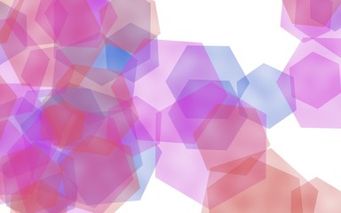 Multicolored translucent hexagons on white background. Pink tones. 3D illustration