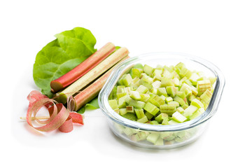 Chopped rhubarb isolated on white