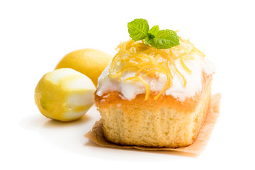 Homemade lemon loaf isolated on white