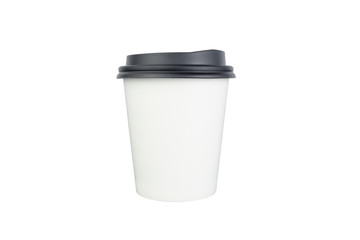 Coffee cup made from paper in white color with plastic lid isolated for  background