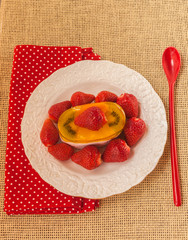 Cheesecake with berries strawberries. flat lay