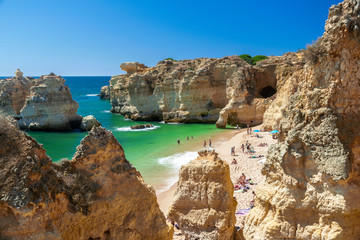 Scenic beach, at Algarve, Portugal with turquoise sea in background