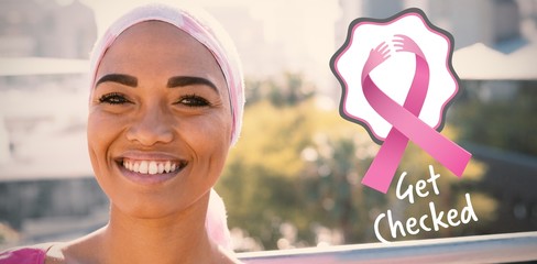 Composite image of breast cancer awareness ribbons with get