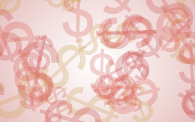 Multicolored translucent dollar signs on white background. Orange tones. 3D illustration