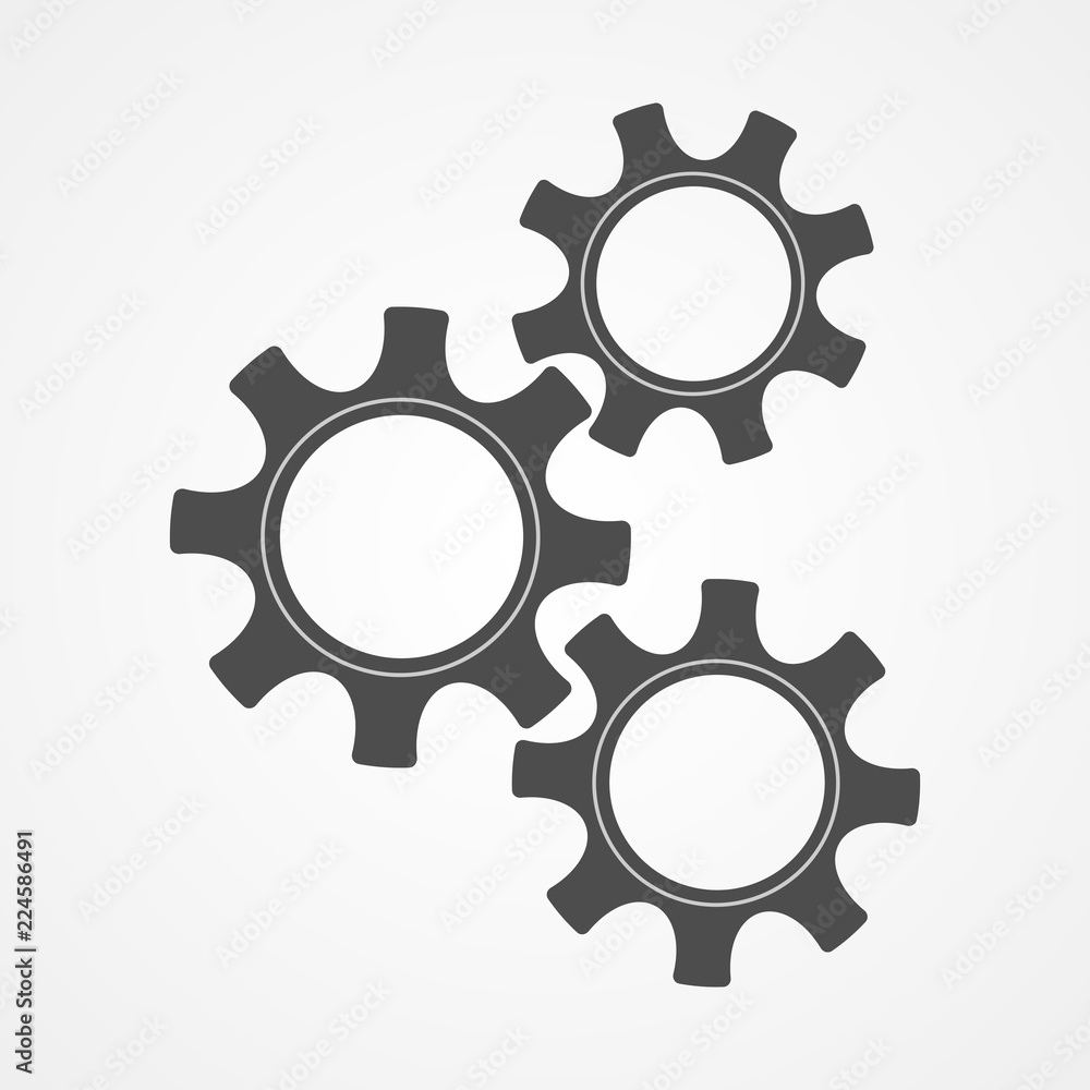 Wall mural mechanical cogs technology vector illustration. teamwork concept factory mechanism with black contou