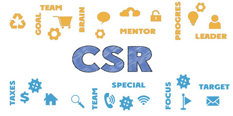 Fototapeta premium CSR Tag Word Gears and Icons Cloud. Modern Style