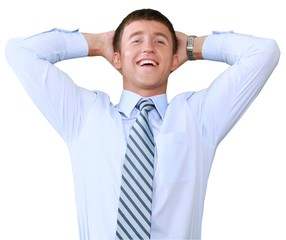 Laughing Businessman with Hands Behind Head - Isolated