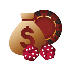 casino poker money bag dices and chip