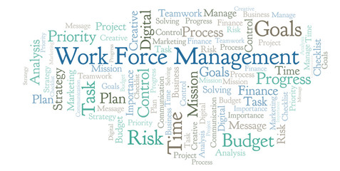 Fototapeta na wymiar Work Force Management word cloud, made with text only.