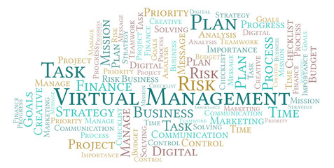 Fototapeta premium Virtual Management word cloud, made with text only.
