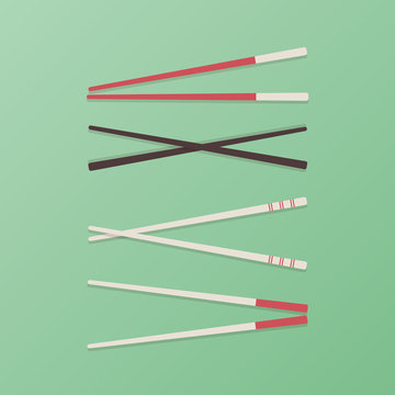 Set: Chopsticks. Green background. Vector illustration, flat design