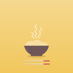 Noodles bowl with chopsticks. Vector illustration, flat design