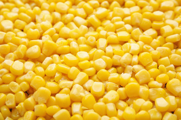 Tasty ripe corn kernels as background, closeup