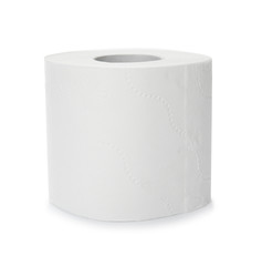 Roll of toilet paper on white background