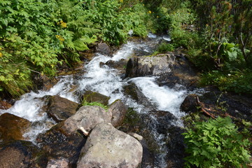 Beautiful mountain waterfall in the Carpathians