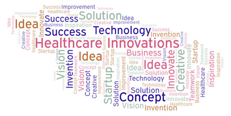 Fototapeta premium Healthcare Innovations word cloud, made with text only.