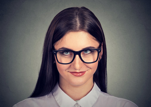 Nerdy shy woman in eyeglasses