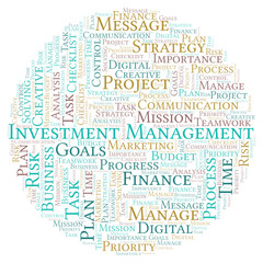 Investment Management word cloud, made with text only.