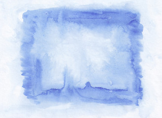 Sea blue horizontal watercolor gradient hand drawn background. Middle part is lighter than other sides of image.