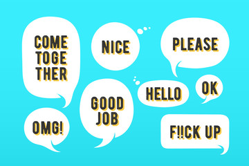 Speech bubbles. Set of message, cloud talk and speech bubble. White speech bubble, cloud talk isolated silhouette with text. Elements for message, social network, web. Vector Illustration