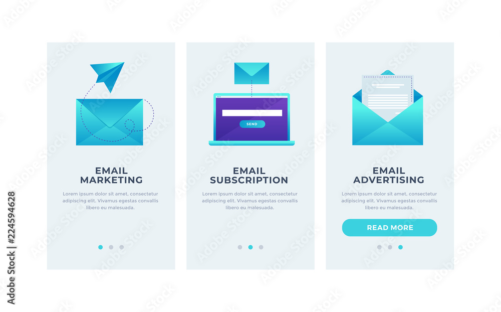 Poster modern interface for e-mailing. template for smartphone or mobile apps. mail envelopes and open lapt
