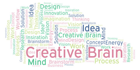 Fototapeta premium Creative Brain word cloud, made with text only.