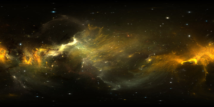 Fototapeta 360 degree space nebula panorama, equirectangular projection, environment map. HDRI spherical panorama. Space background with nebula and stars