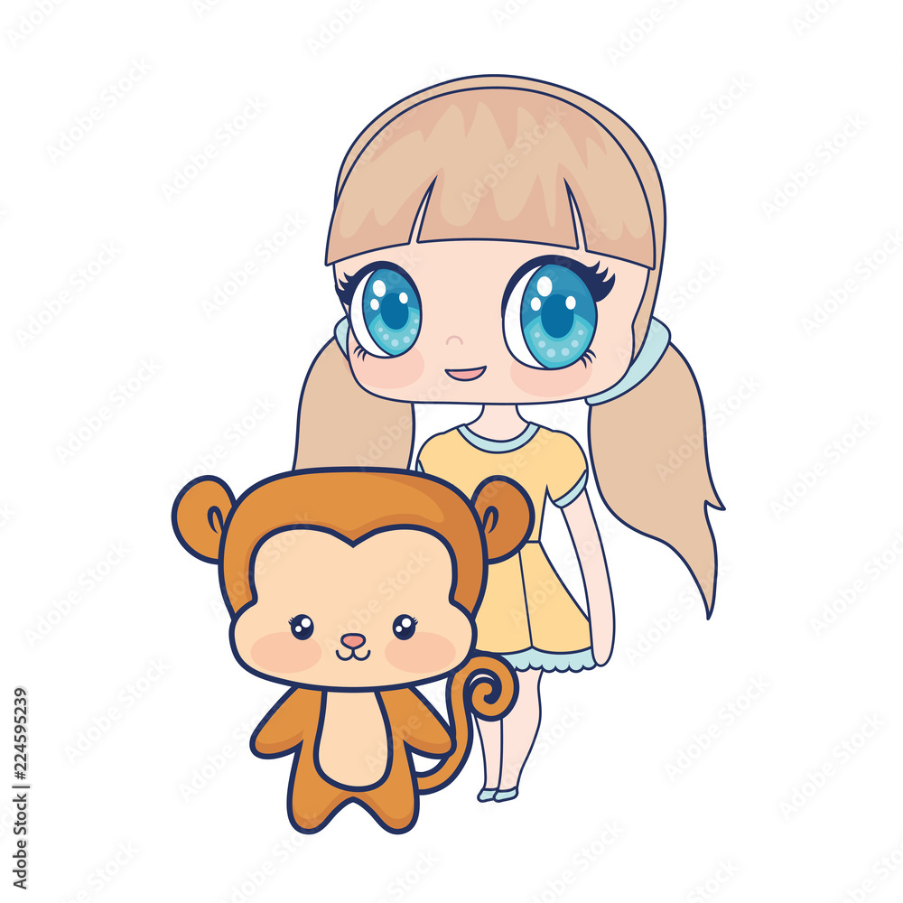 Poster cute smiling anime girl monkey baby