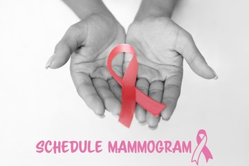 Composite image of schedule mammogram text with breast cancer