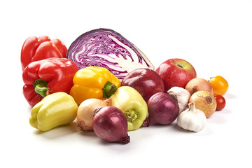 Assorted fresh colorful vegetables, isolated on white background.
