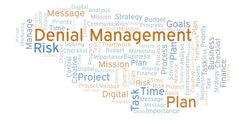 Denial Management word cloud, made with text only.