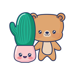 cute bear baby with cartoon potted plant