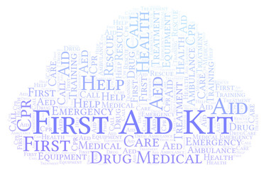 Obraz premium First Aid Kit word cloud, made with text only.