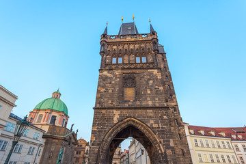 The Powder Tower - medieval gothic city gate in Prague, Czech Republic