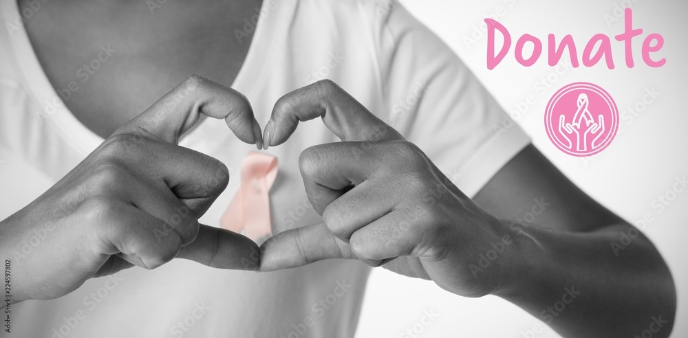 Poster composite image of graphic image of donate text with breast