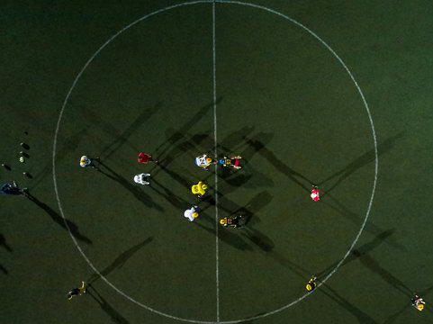 top view of the football field with players