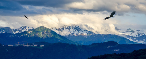 View of Lucern and Alps mountains at sunset, Switzerland