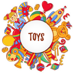 Obraz premium Toys cartoon doodle icons vector set