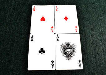 Winning Poker of four Aces on Green Background