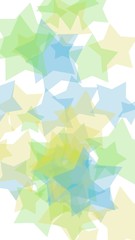 Multicolored translucent stars on a white background. Vertical image orientation. 3D illustration
