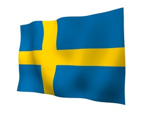 The flag of Sweden. Official state symbol of the Kingdom of Sweden. A blue field with a yellow Scandinavian cross that extends to the edges of the flag. 3d illustration